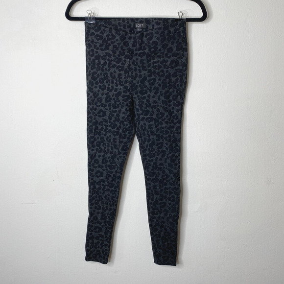 Loft Black and Gray Muted Leopard Print Ponte Leggings Jeggings High Waist XSP - Picture 1 of 10